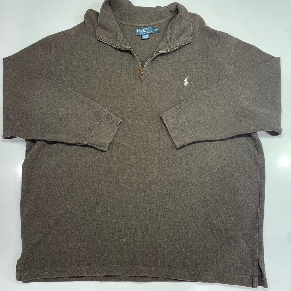 Polo Ralph Lauren Mens Sweater Medium Brown 1/4 Zip Pullover Ribbed Knit